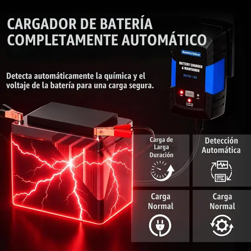 Vista 3 de Cargador de batería inteligente de 6 V y 12 V, mantenedor de Azul