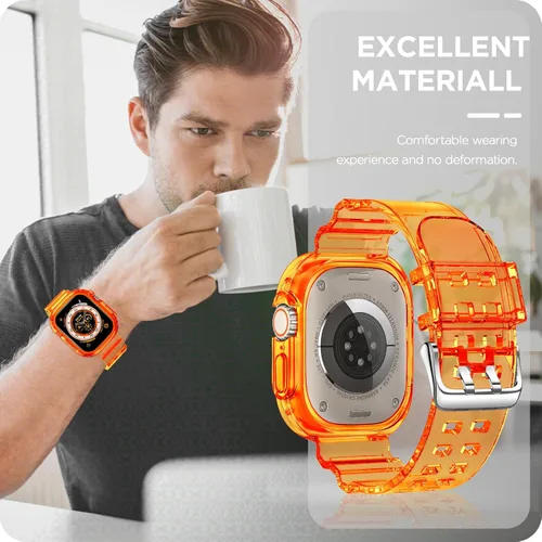 Vista 120 de DABAOZA - Correa transparente compatible con Apple Watch con estuche protector, correa deportiva de TPU con brillo para mujeres y hombres