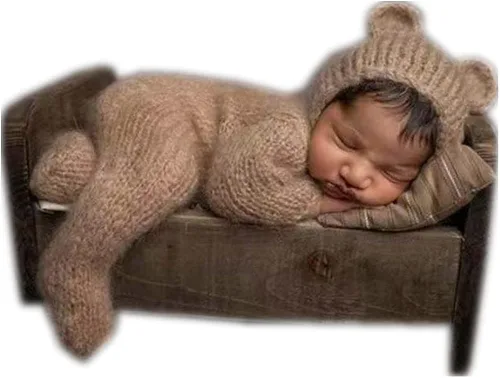 Vista 9 de Accesorios de fotografía para recién nacidos trajes para niños y niñas gorro de oso de angora y mameluco con pies conjunto de disfraz para sesión