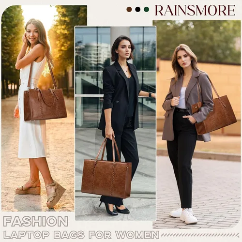 Vista 2 de RAINSMORE Bolsa para Laptop para Mujeres, Bolsa Tote para Laptop de 15.6 Pulgadas de Cuero PU Bolsa de Trabajo para Computadora Ligera Bolsos