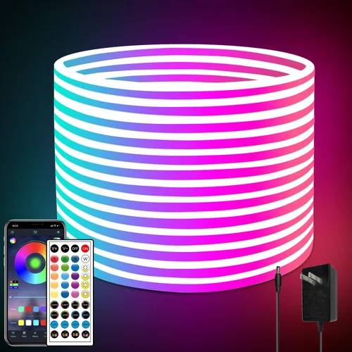 Vista 9 de segrass Cuerda de luz de neón de 16.4 pies, cuerda de luces LED flexible con control por aplicación/control remoto, luces de cuerda de múltiples