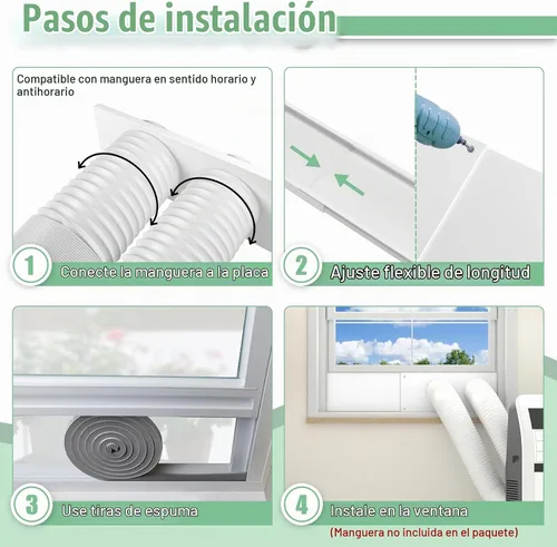 Vista 6 de Kit de sellado de ventana de aire acondicionado portátil de doble manguera, kit de ventilación de ventana ajustable de 5 pulgadas de diámetro