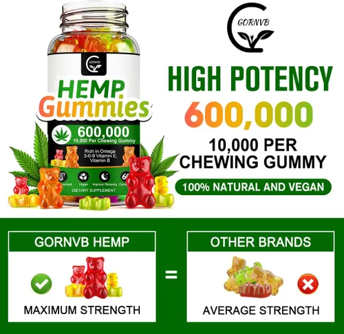 Vista 2 de Paquete de 3 gomitas de cáñamo de 600.000 mg extra fuerza -180 quilates - Promueve la concentración tranquila, el sueño y el estado de ánimo