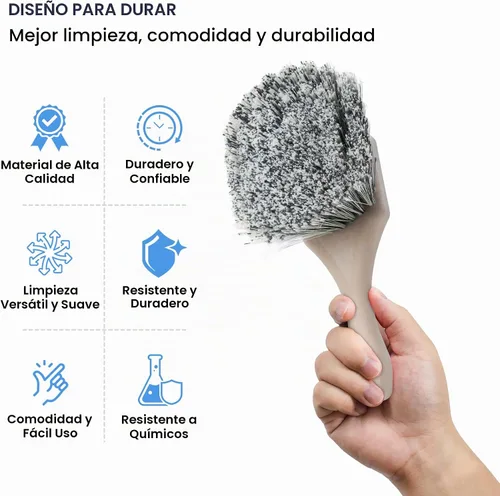 Vista 3 de Nanoskin Cepillo profesional de limpieza suave de superficies de 8.5 pulgadas con cerdas duraderas de poliestireno moteado, mango corto compacto