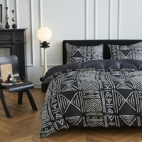 Vista 11 de Simple&Opulence Juego de funda de edredón refrescante estilo bohemio, 3 piezas, diseño geométrico tribal azteca, de lujo, ropa de cama suave