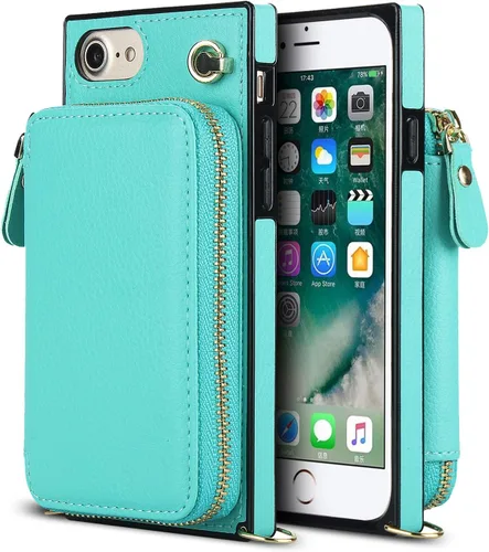 Vista 9 de Asuwish Funda de teléfono para iPhone 6/6s/7/8/SE 2020 2022 con protector de pantalla y soporte para tarjetas con cremallera, soporte de cuero i Six