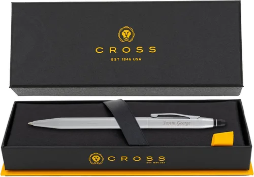 Vista 8 de Bolígrafo grabado Cross Clic, rojo carmesí con borde cromado, grabado plateado en la tapa, barril delgado, regalo para graduación, avance