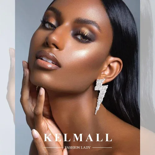 Vista 2 de Aretes colgantes de cristal con perno de relámpago aretes llamativos para mujer colección KELMALL