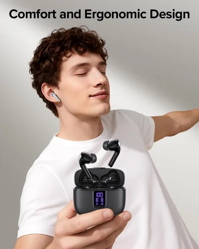Vista 2 de TAGRY Auriculares Bluetooth Verdaderamente Inalámbricos Auriculares 60H Reproducción Pantalla LED de Energía Audífonos con Estuche de Carga Negro