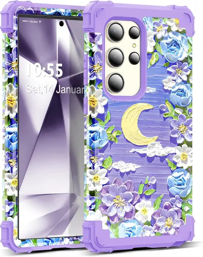 Vista 82 de Funda para Galaxy A14 5G Case, Patrón Floral 3 en 1 Protección Resistente de Servicio Pesado a Prueba de Golpes Parachoques de Goma de Silicona