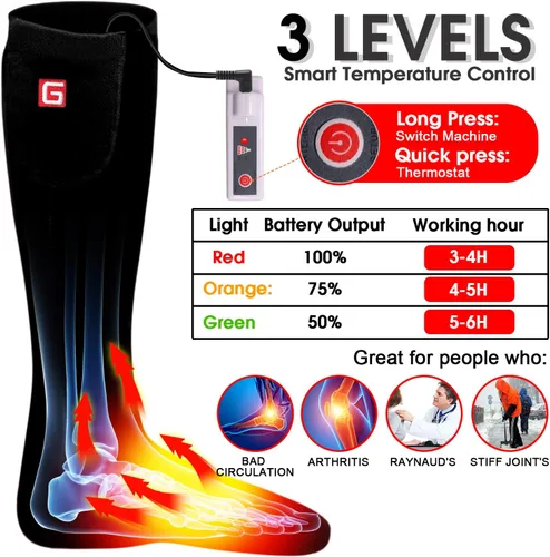 Vista 3 de Autocastle Calcetines calefactados para hombres y mujeres, calcetines calefactados recargables para pies fríos, calcetines de calentamiento