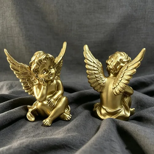 Vista 6 de Artgenius Figura de ángel pequeña de 4 pulgadas, figuras y estatuas de ángel doradas, escultura de ángel decorativa moderna para el hogar, oficina