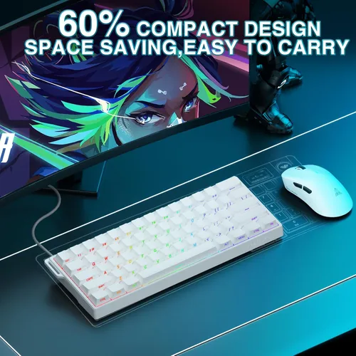 Vista 3 de Aula WIN60 HE - Teclado mecánico 60% para juegos con cable, interruptor magnético de efecto Hall intercambiable en caliente, modo RT