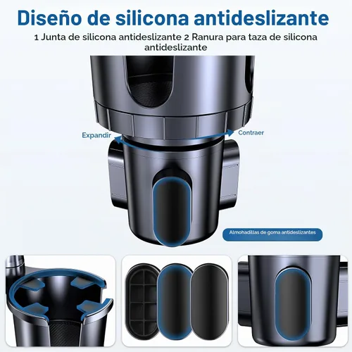 Vista 3 de Portavasos para teléfono y tableta, 2 en 1, iPad con brazo extensible ajustable para teléfono de 4.7 a 10 pulgadas, soporte para tableta compatible