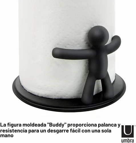 Vista 4 de Umbra Buddy - Toallero de papel para encimera, color negro Se adapta a rollos de toallas de papel estándar, encimera de cocina, baño, uso