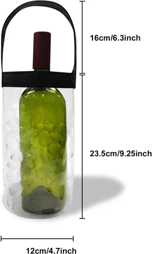 Vista 4 de Paquete de 2 bolsas de vino helado, portátil, plegable, enfriador de bolsa de vino transparente con asa, enfriador de botellas de vino, bolsa