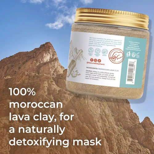 Vista 2 de Natural Elephant Ghassoul (Rhassoul) - Polvo de arcilla de lava marroquí Polvo de máscara facial y corporal 100% puro y natural Bolsa de 1 libra