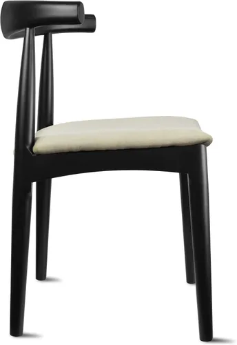 Vista 9 de 2xhome Juego de 2 sillas de comedor de madera maciza Asiento acolchado tapizado de lino beige Silla lateral moderna estilo codo de granja Negro