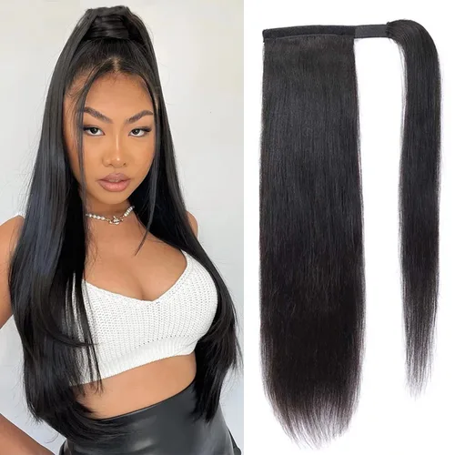 Vista 20 de Cola de Caballo de Cabello Humano Corto Rizado Crespo Envolvente con Clips Extensiones de Cola de Caballo de Pasta Mágica 120g/juego Pieza