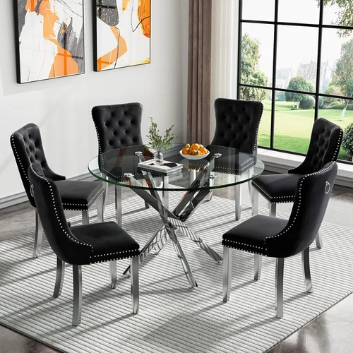Vista 41 de HomVent Juego de mesa de comedor redonda de vidrio para 2, moderno juego de mesa y sillas de cocina de vidrio templado, juego de mesa de comedor