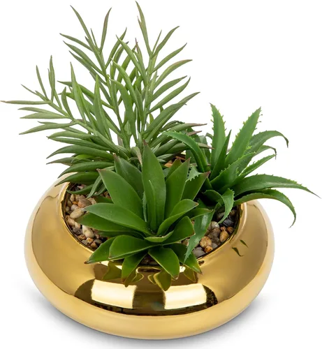 Vista 11 de Hollyone Plantas suculentas artificiales grandes en macetas, plantas suculentas falsas en macetas con maceta de cerámica negra para decoración