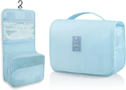 Vista 14 de Neceser colgante, organizador de viaje de gran capacidad para artículos de tocador, tela Oxford impermeable, bolsa de cosméticos de viaje con gancho