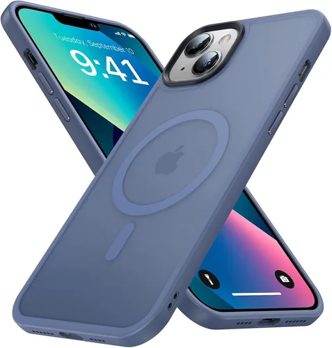 Vista 13 de Funda magnética para iPhone 13 y iPhone 14 para MagSafe [protección de grado militar de 10 pies], delgada, translúcida mate con borde de silicona