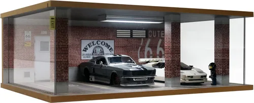Vista 8 de Vitrina de diorama de coche fundido a presión a escala 1/24 con cubierta acrílica transparente e iluminación LED para modelos de automóviles