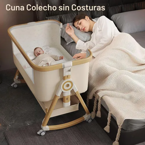 Vista 2 de Baby Bassinet, 4 In 1 Portable Bassinet Bedside Sleeper with Wheels Comfy Mattress and Storage Basket, Moises Para Bebe 6 Adjustable Height Rocking