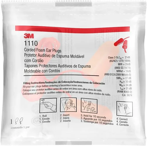 Vista 3 de 3M Tapones para los oídos de espuma con cable MMM1110, conservación auditiva 1110 500/estuche