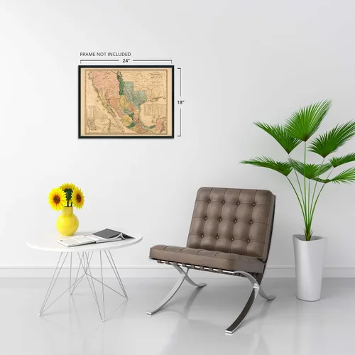Vista 5 de HISTORIX Vintage 1846 Mapa de Estados Unidos de México, arte histórico de pared de 18 x 24 pulgadas, mapa antiguo de los Estados de México