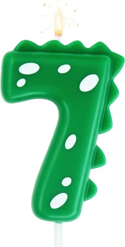 Vista 14 de Vela de cumpleaños verde 0, velas de dinosaurio de 2.76 pulgadas con número de fiesta temática para pastel
