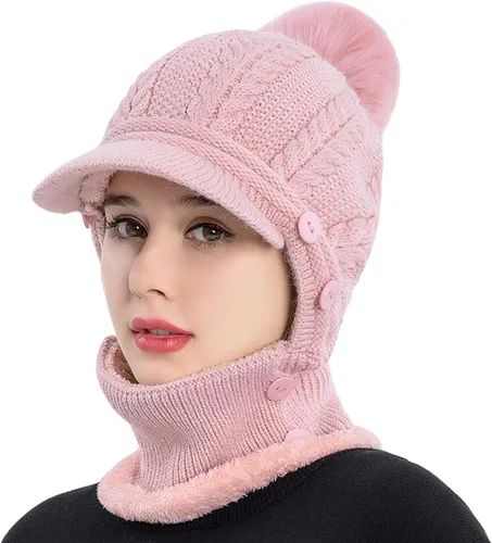 Vista 50 de HUAMULAN Gorro de invierno de una pieza para mujer, pasamontañas de forro polar, pasamontañas, máscara facial, bufanda, orejeras, esquí, nieve