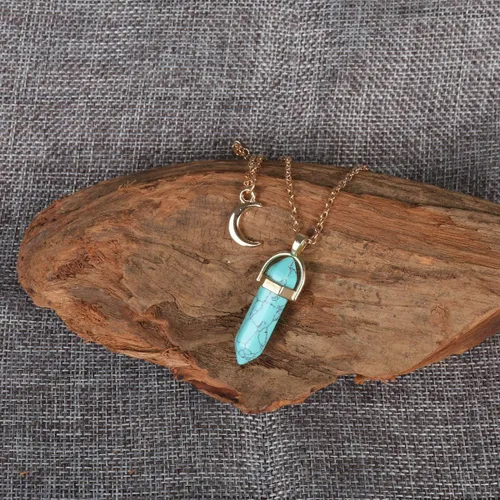 Vista 5 de Gargantilla con piedra lunar de cristal curativo, collar estilo bruja, para mujer, aleación, Turquesa creada.