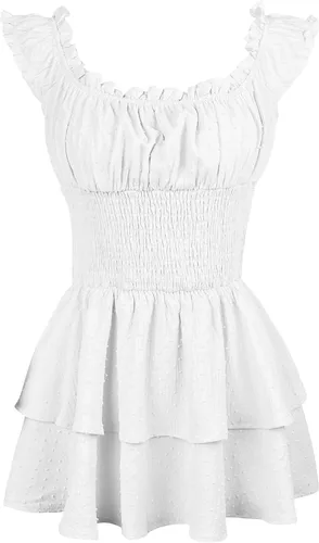 Vista 5 de Bingerlily Mini vestido de verano para mujer, con hombros descubiertos, lindo vestido de gasa ajustado