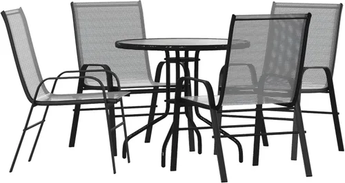 Vista 12 de Flash Furniture Brazos - Juego de comedor para patio al aire libre de 3 piezas, 2 sillas apilables flexibles color gris, mesa redonda de vidrio
