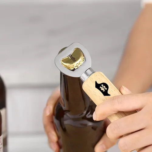 Vista 6 de 10 abrebotellas de madera grabado personalizado, abrebotellas de acero inoxidable de mano de madera personalizado, abridor de madera para boda