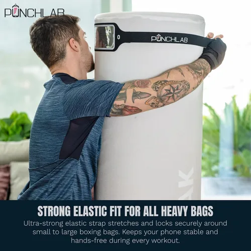 Vista 8 de Soporte de teléfono de boxeo para saco de boxeo – Soporte de correa para bolsa pesada con rastreador de perforación, se adapta a todas las bolsas