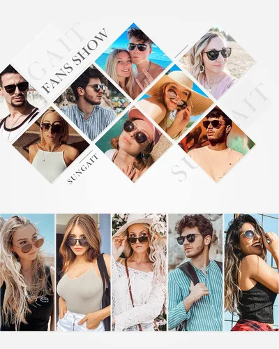 Vista 2 de SUNGAIT Gafas de sol redondas vintage para mujeres y hombres, estilo clásico retro