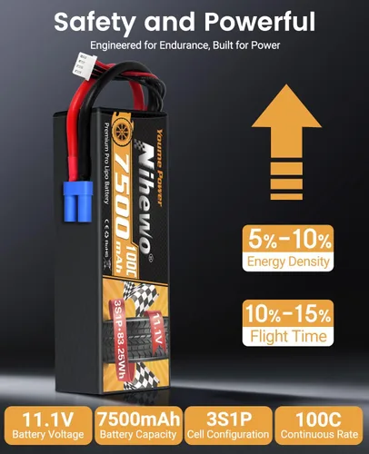 Vista 2 de 3S Lipo Batería 7500mAh 11.1V 100C Hardcase EC5 para RC Coche Barco 2 unids