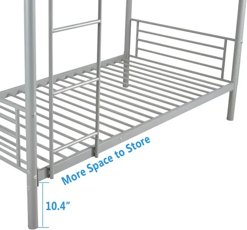 Vista 5 de Marco de cama de metal con plataforma de doble capa, soporte de cama con escalera, valla - gris