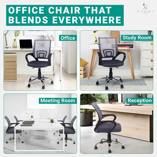 Vista 4 de Naomi Home Silla ergonómica de escritorio para oficina en casa con soporte lumbar ajustable, cómoda silla giratoria giratoria, silla ejecutiva Gris