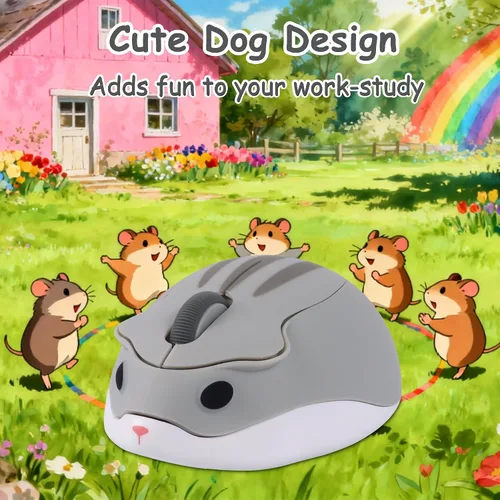 Vista 2 de Ratón inalámbrico Bluetooth lindo ratón de hámster de dibujos animados con receptor USB 2.4 GHz y Bluetooth modo dual silencioso Kawaii USB
