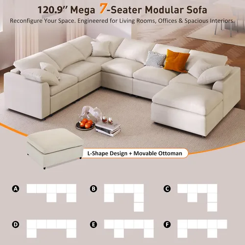 Vista 3 de LUMISOL Sofá modular extragrande de 120.8 pulgadas, 7 plazas, color beige