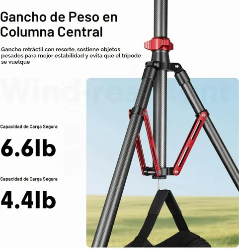 Vista 6 de FreeSea Soporte de luz de fibra de carbono MT-02C, trípode ajustable