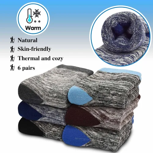 Vista 3 de Calcetines de invierno para niños, 6 pares de calcetines cálidos para niños y niñas, calcetines térmicos pesados y acogedores para niños de 3 a 14