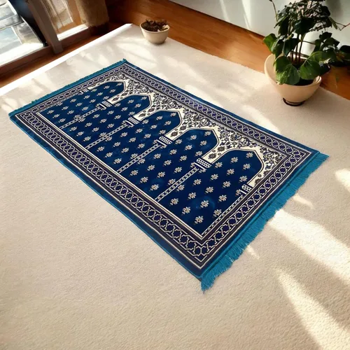 Vista 2 de Modefa Alfombra de oración islámica turca, Janamaz Sajada para múltiples personas, para familia, alfombra grande de reunión y oración en grupo, Azul