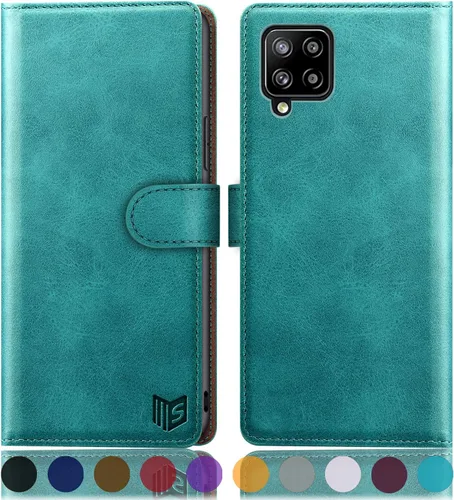 Vista 7 de SUANPOT Funda de piel tipo cartera para Samsung Galaxy A12 con bloqueo RFID, tarjetero para tarjetas de crédito, funda de teléfono con tapa a prueba