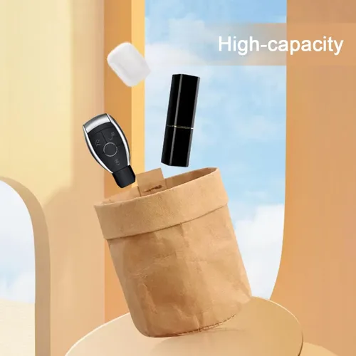 Vista 3 de OLizee® Bolsa de papel kraft impermeable para coche, organizador de ventilación de aire, bolsa de almacenamiento universal para gafas de sol