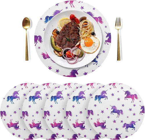 Vista 3 de Vibrant Unicorns Table Placemat, Non Slip Heat Resistant Place Mats for Wood Table for Kitchen one sizex1